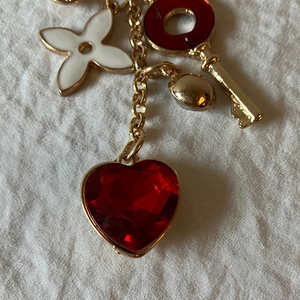 Gold Tone & Red Charm Keychain - Picture 2 of 11